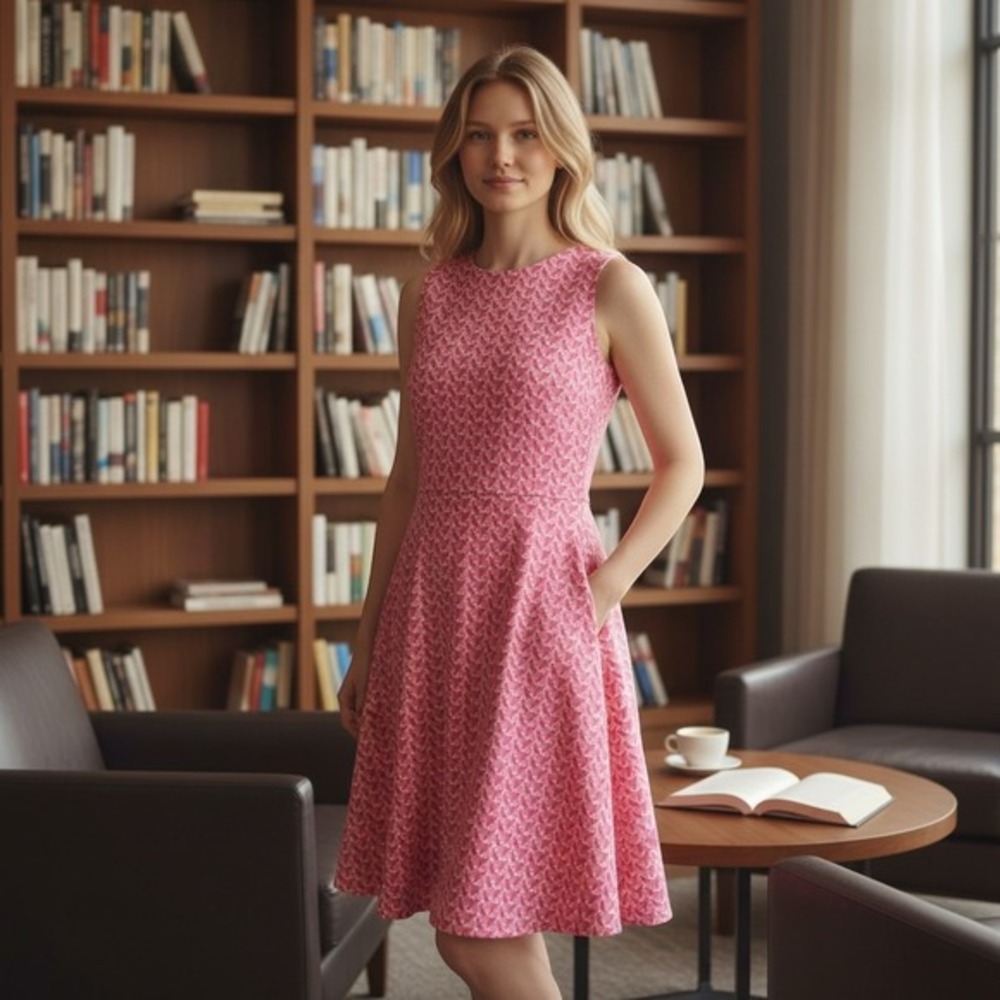 New York Company Pink White Geometric Triangle Print Fit Flare Dress XS